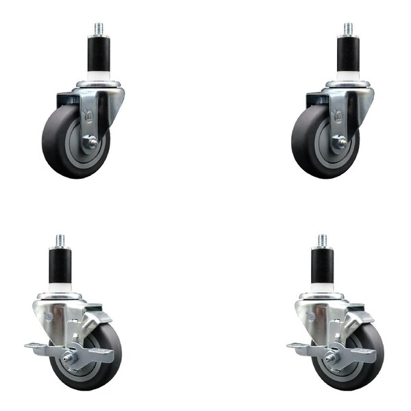 Service Caster 3.5'' Thermoplastic Rubber Wheel Swivel 1-3/8'' Expanding Stem Caster Set 2 Brakes, 4PK SCC-EX20S3514-TPRB-2-TLB-2-138 - main